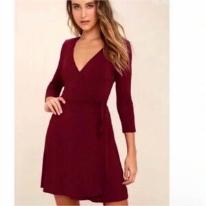 Lulus Maroon Twirl-Worthy Burgundy Wrap Dress Size Large